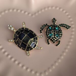 2 Gold Tone Turtle Brooches